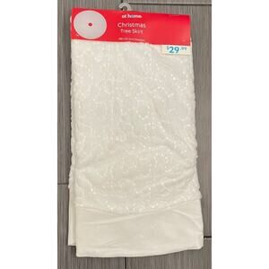 At Home White Faux Fur And Sequins White 48 Inch Tree Skirt NWT